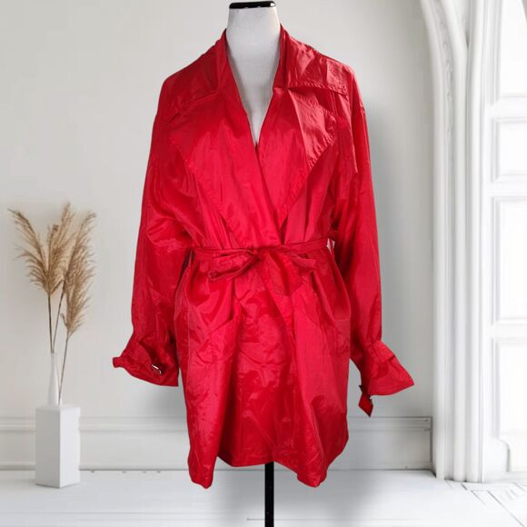 Vintage 90s Oversized Nylon Trench Coat Size L Double Breasted Jacket - Picture 1 of 16